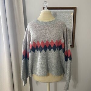 Coco + Carmen Cateline Gray Sweater with Pink and Gray Diamond Accents